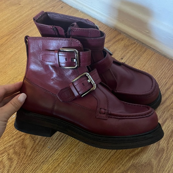 Free People Burgundy Leather Buckle Ankle Boots – Size 6M - Picture 8 of 9
